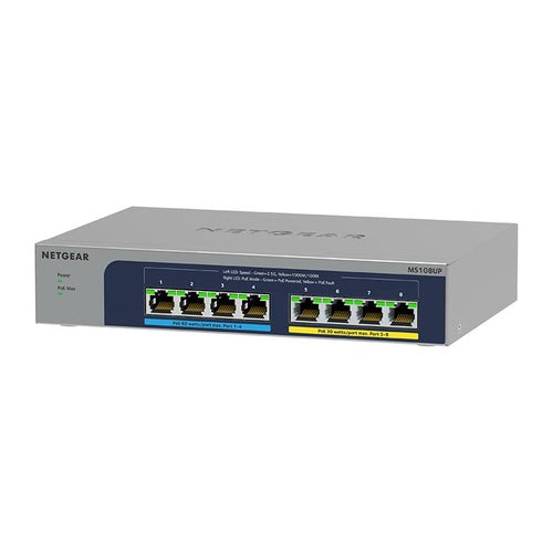 Netgear MS108UP 8-Port Ultra60 PoE++ Multi-Gigabit (2.5G) Ethernet Unmanaged Switch mit 230W PoE-Budget 1G/2,5G-Ports, Desktop/Wallmount (MS108UP-100EUS) afbeelding 1