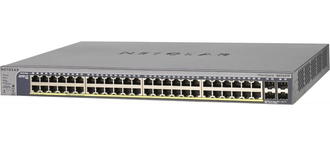 NETGEAR Smart GS752TP - Switch - L3 Lite - Smart - 8 x 10/100/1000 (PoE+) + 40 x 10/100/1000 (PoE) + 4 x SFP - Desktop, an Rack montierbar - PoE+ (384 W) (GS752TP-300EUS) afbeelding 1