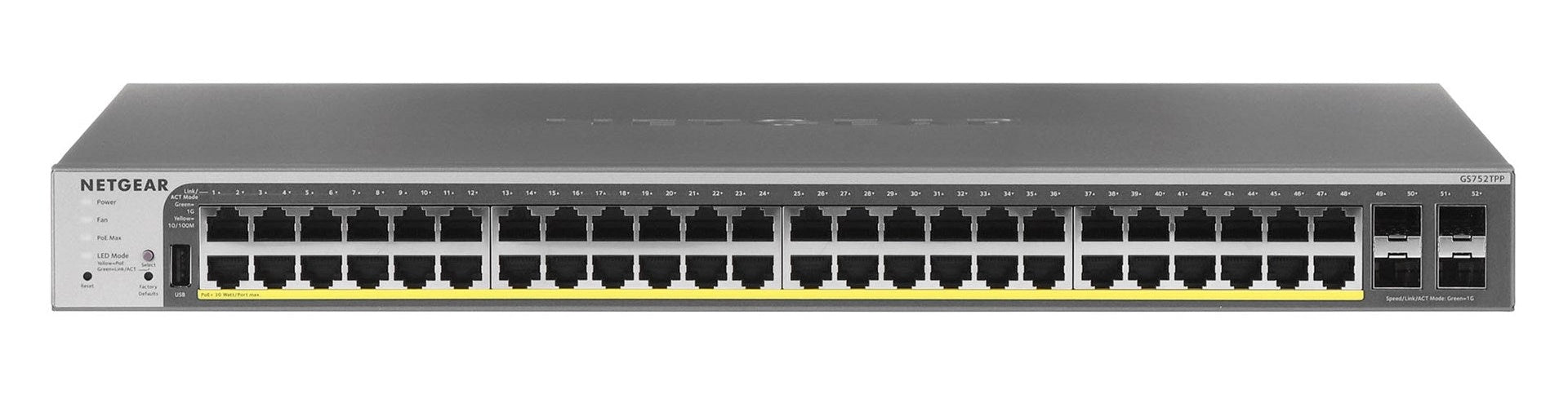NETGEAR Smart GS752TPP - V3 - Switch - L3 Lite - Smart - 48 x 10/100/1000 (PoE+) + 4 x Gigabit SFP - an Rack montierbar - PoE+ (760 W) (GS752TPP-300EUS) afbeelding 2