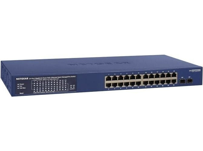 NETGEAR Smart GS724TP - Switch - L3 Lite - Smart - 24 x 10/100/1000 (PoE+) + 2 x Gigabit SFP - Desktop, an Rack montierbar - PoE+ (190 W) (GS724TP-300EUS) afbeelding 1