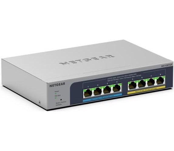 NETGEAR Smart MS108TUP - Switch - L3 Lite - Smart - 4 x 100/1000/2,5G (PoE++) + 4 x 100/1000/2,5G (PoE+) - Desktop, an Rack montierbar - PoE++ (230 W) (MS108TUP-100EUS) afbeelding 1