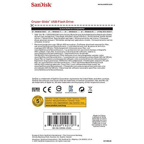 SanDisk Cruzer Glide USB-Stick 256 GB USB Typ-A 2.0 Schwarz - Rot (SDCZ60-256-B35) afbeelding 4