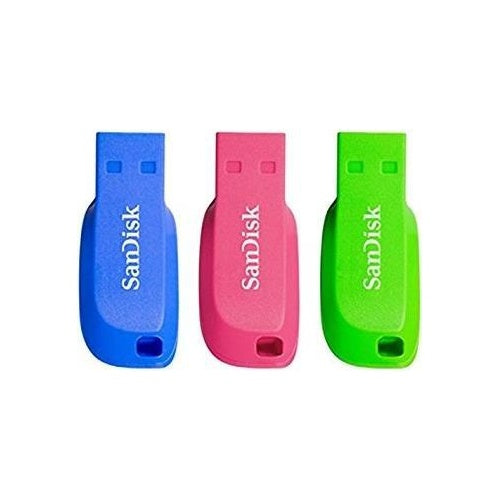 SanDisk Cruzer Blade - USB-Flash-Laufwerk - 16 GB - USB 2.0 - Blau, grün, pink (Packung mit 3) afbeelding 1