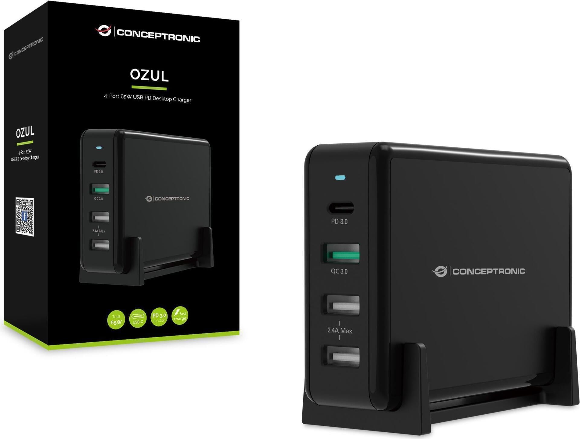 Conceptronic OZUL 4-Port 65W USB-PD Desktop Charger OZUL01B