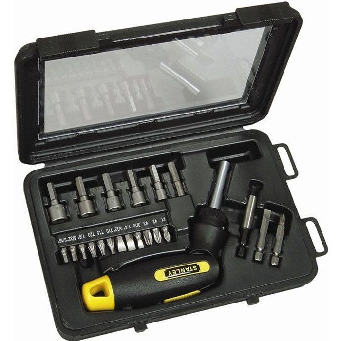 STANLEY Ratcheting Screwdriver Bit Holder - 25-Piece Set - 0-63-022