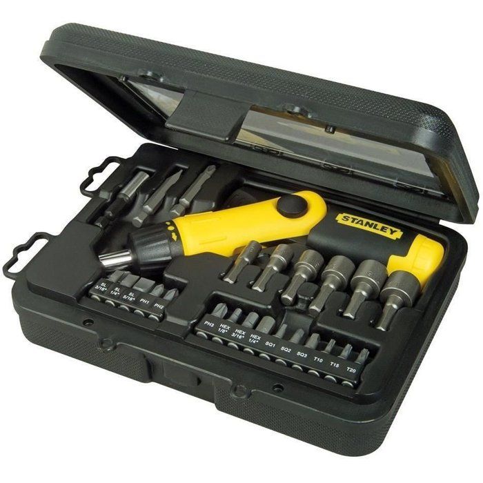STANLEY Ratcheting Screwdriver Bit Holder - 25-Piece Set - 0-63-022