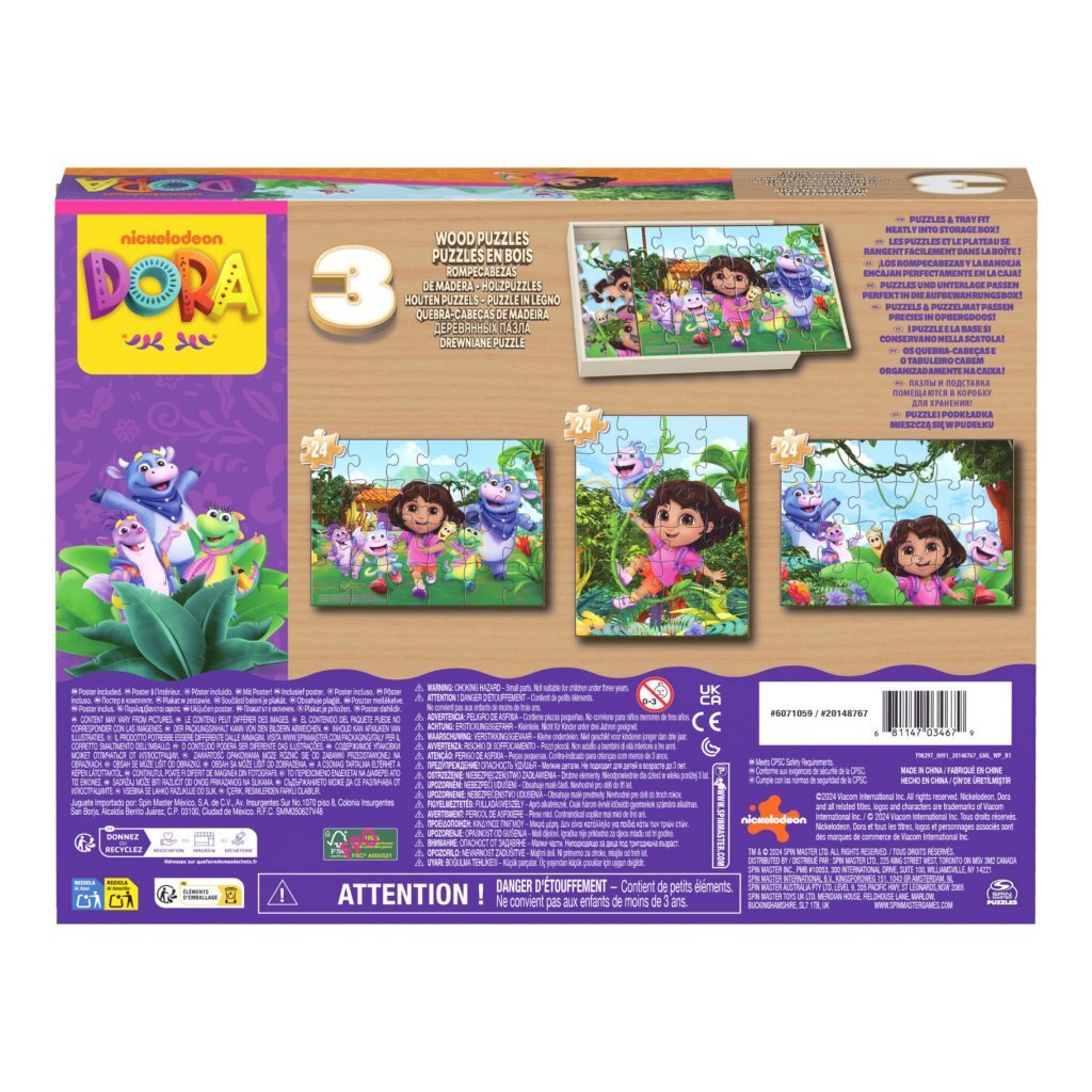 Dora 3-in-1 Wooden Puzzle Set 3x24 Pieces for Ages 3+