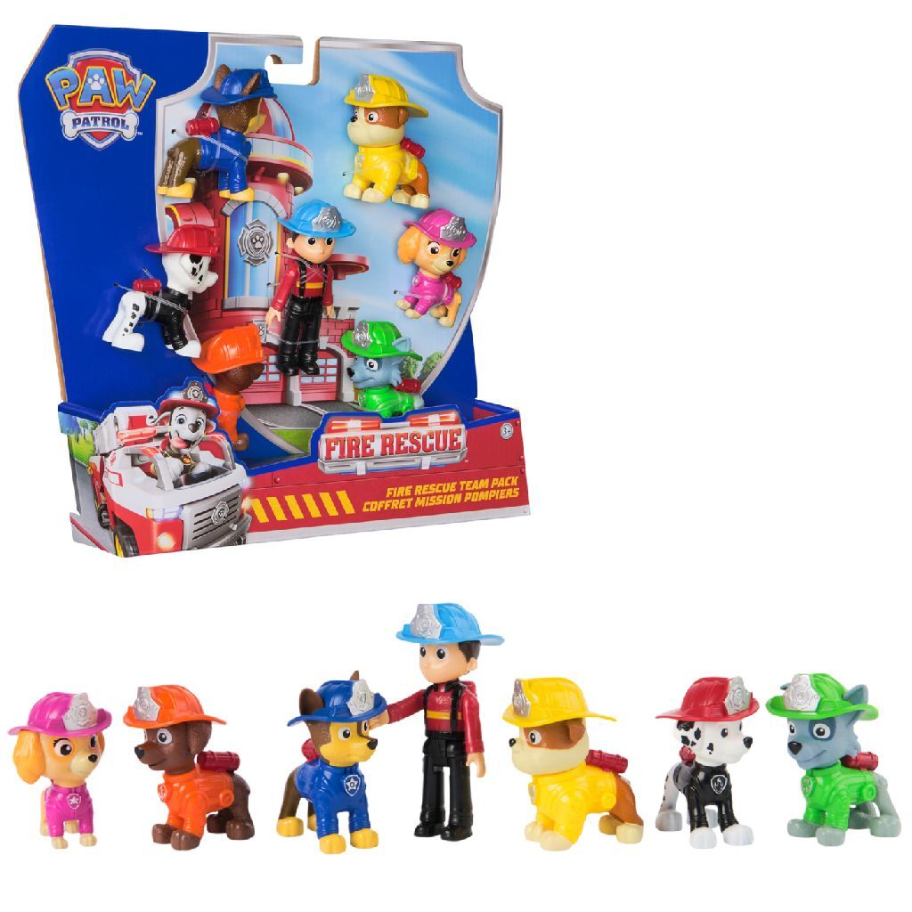 Paw Patrol Fire Rescue Figure 7-Pack - Chase, Marshall, Skye, Rubble, Rocky, Zuma & Ryder