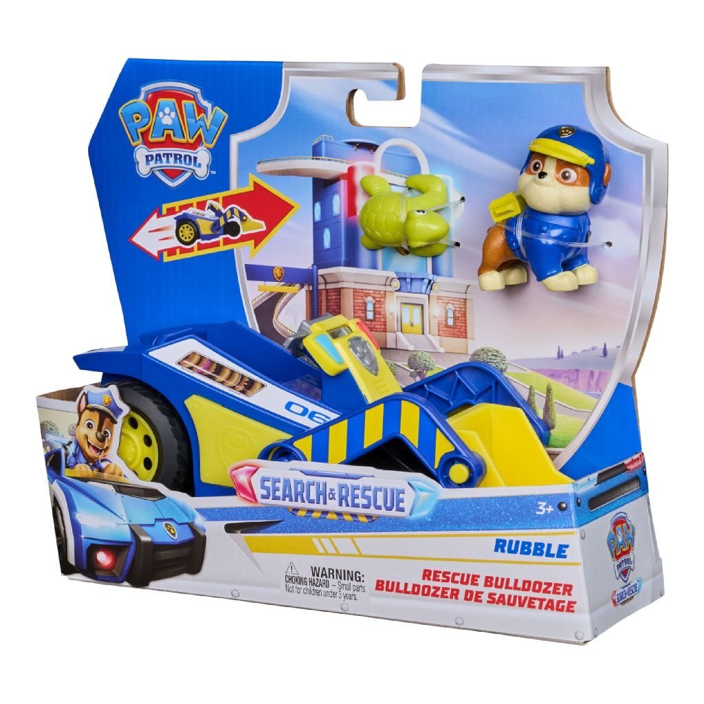 Paw Patrol Search & Rescue Vehicle Rubble with 2 Figures, 15 cm Toy Bulldozer