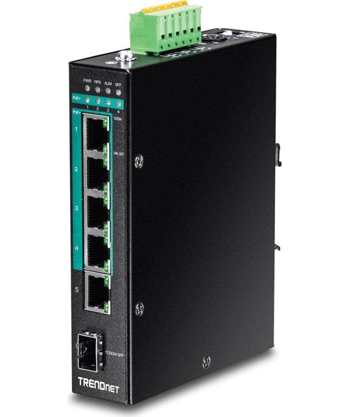 TRENDnet TI-PG541I - Switch - verwaltet - 4 x 10/100/1000 (PoE+) + 1 x 10/100/1000 + 1 x Gigabit SFP - an DIN-Schiene montierbar - PoE+ (TI-PG541I) afbeelding 1
