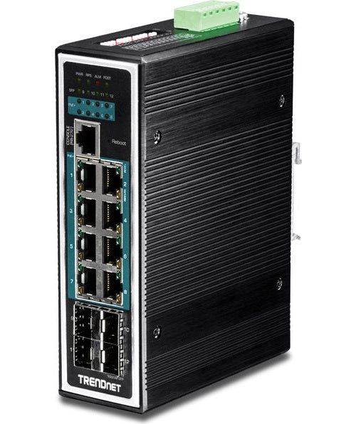 TRENDnet | Managed L2+ Switch TI-PG1284I 8x 10/100/1000 PoE+ Ports - 4x Gigabit SFP | DIN-Rail Mountable afbeelding 1