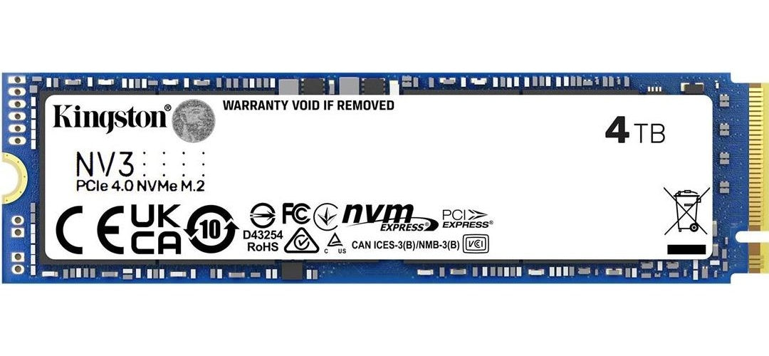 Kingston NV3 - SSD - 4TB - intern - M.2 2280 - PCIe 4,0 x4 (NVMe) (SNV3S/4000G) afbeelding 1
