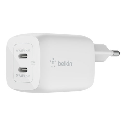Belkin Dual Netzladegerät 65W PD USB-C, weiß, PPS-Tech.WCH013vfWH (WCH013VFWH) afbeelding 1