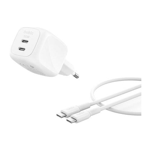 Belkin Ladegerät Dual USB-C 50W PD PPS+1m Kabel (WCH019KQ1MWH-B6) afbeelding 1
