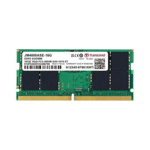 Transcend JetRAM - DDR5 - Modul - 16 GB - SO DIMM 262-PIN - 4800 MHz / PC5-38400 - 1.1 V - ungepuffert - on-die ECC (JM4800ASE-16G) afbeelding 1