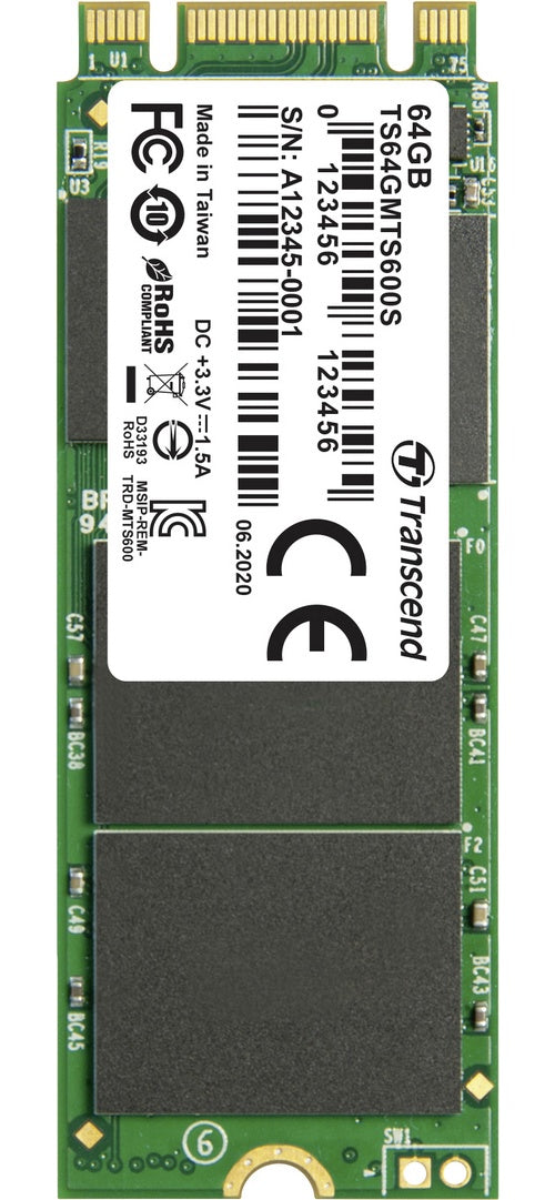 Transcend MTS600S - SSD - 64 GB - intern - M.2 2260 - SATA 6Gb/s afbeelding 1
