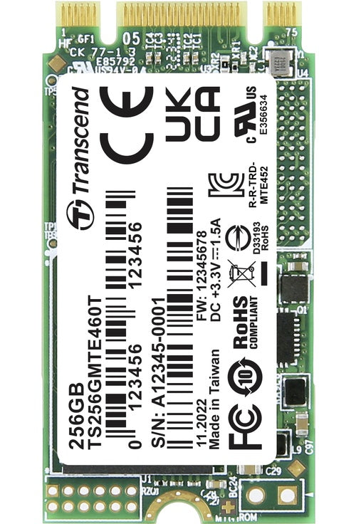 Transcend MTE460T 256 GB Interne M.2 PCIe NVMe SSD 2242 PCIe NVMe 3.0 x2 Retail TS256GMTE460T (TS256GMTE460T) afbeelding 1