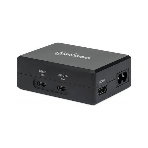 Manhattan Smart Video Power Delivery Charging Hub, Multiport Dock with One HDMI Port, USB-C PD Port up to 45 W, USB-C up to 5 V/1 A, Two USB 3.2 Gen1 aka USB 3.0 Type-A Ports, Internal Power Supply, Ultra-Compact, Detachable Power Cable, Bl afbeelding 1