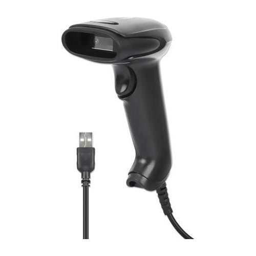 MANHATTAN 2D LED-Barcodescanner 320 mm Scanreichweite, integriertes 1,4 m USB-A-Kabel, 100 Scans pro Sekunde, 100K Lux, Handscanner, schwarz (153997) afbeelding 1