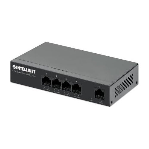 INTELLINET 5-Port Gigabit Ethernet PoE+ Switch Vier PSE PoE+ Gigabit-Ports, ein Gigabit-Port, PoE-Leistungsbudget 40 W, IEEE 802.3at/af-konform, Desktop-Format, optionale Wandmontage (561792) afbeelding 1