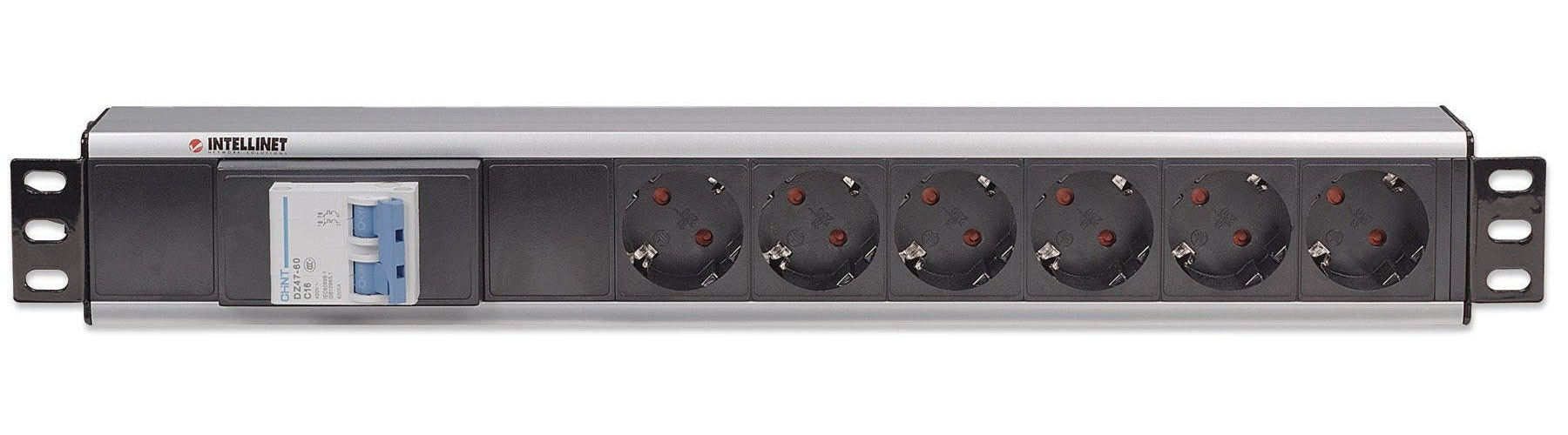 Intellinet Vertical PDU German Type - Stromverteilungseinheit (Rack - einbaufähig) - Ausgangsbuchsen: 6 - 1,5U - 48,3 cm (19") (711432) afbeelding 3