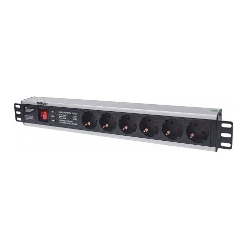 Intellinet 48,30cm (19") 1,5U Rackmount 6-Way Power Strip - German Type", With On/Off Switch and Surge Protection, 3,0mPower Cord - Steckdosenleiste (Rack - einbaufähig) - Wechselstrom 250 V - Eingabe, Eingang CEE 7/4 - Ausgangsanschlüsse: afbeelding 1