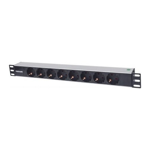 Intellinet 48,30cm (19") 1,5U Rackmount 8-Way Power Strip - German Type", With LED Indicator Only, No Surge Protection, 1,6m Power Cord - Steckdosenleiste (Rack - einbaufähig) - Wechselstrom 250 V - Eingabe, Eingang CEE 7/4 - Ausgangsanschl afbeelding 1