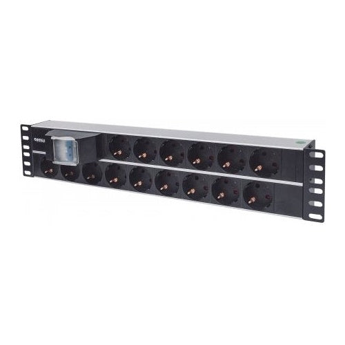 Intellinet - Verlängerungsschnur (Rack - einbaufähig) - Wechselstrom 250 V - Eingabe, Eingang CEE 7/4 (SCHUKO) - Ausgangsbuchsen: 15 (CEE7/3 (SCHUKO)) - 2U - 48,3 cm (19") - 3,0m - Deutschland - Schwarz (714051) afbeelding 1