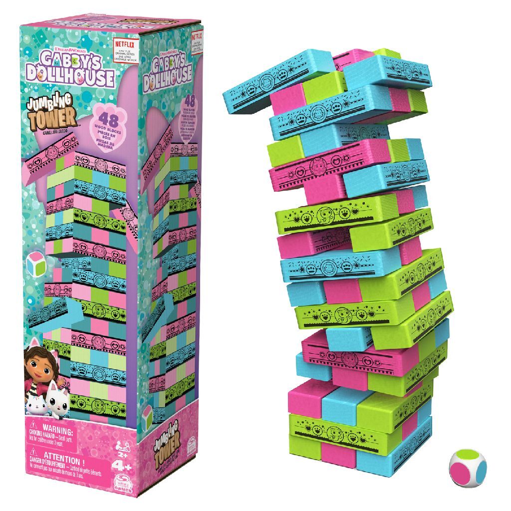 Gabby's Dollhouse Jumbling Tower Game with 48 Wooden Blocks