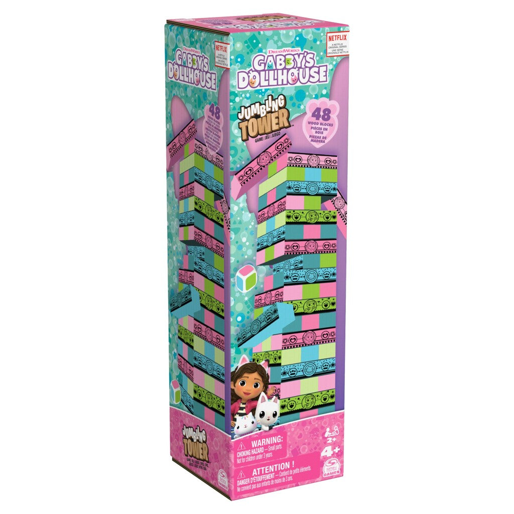 Gabby's Dollhouse Jumbling Tower Game with 48 Wooden Blocks