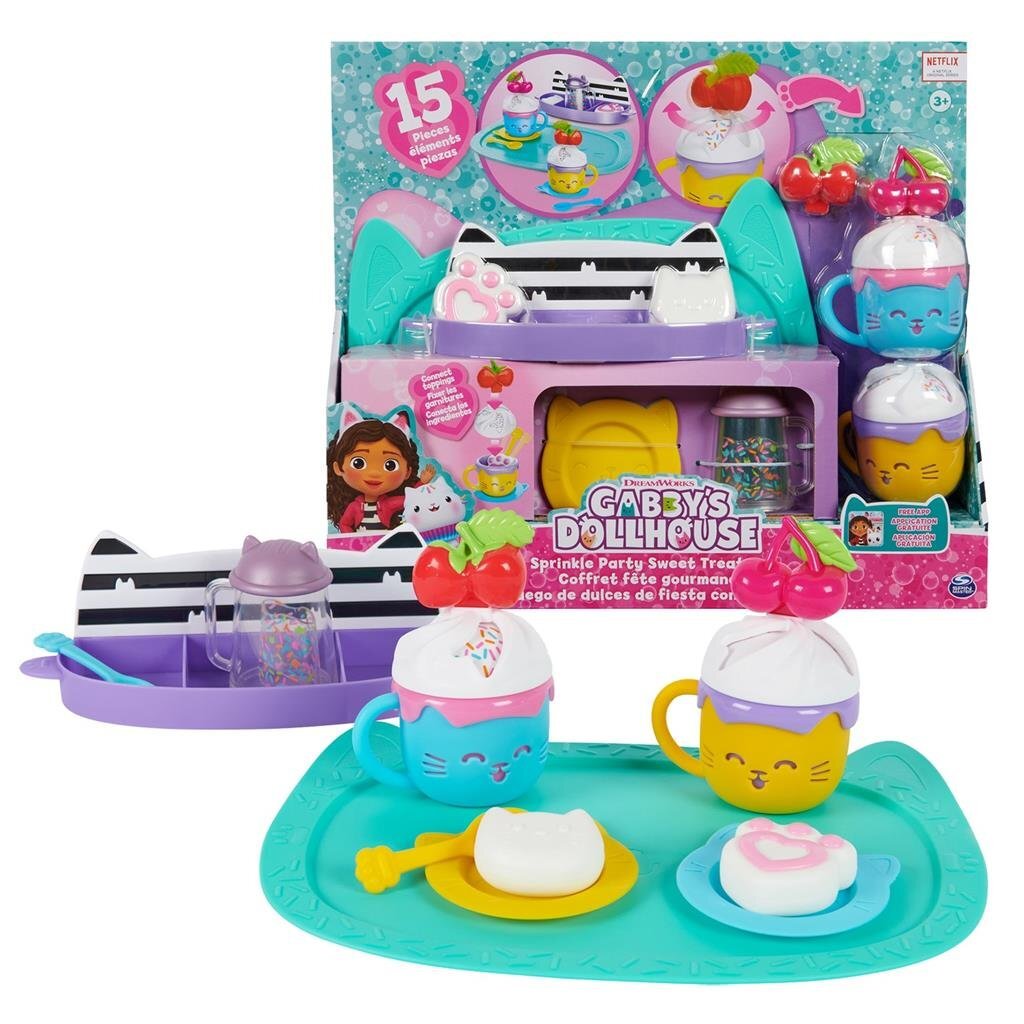 Gabby's Dollhouse Sprinkle Party Dinnerware Set with Tray and Accessories