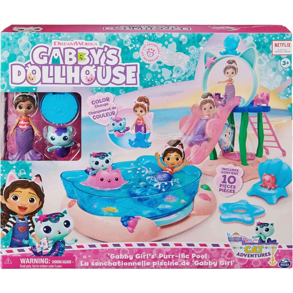 Gabby's Dollhouse Swimming Pool Playset with Gabby and MerCat Figures