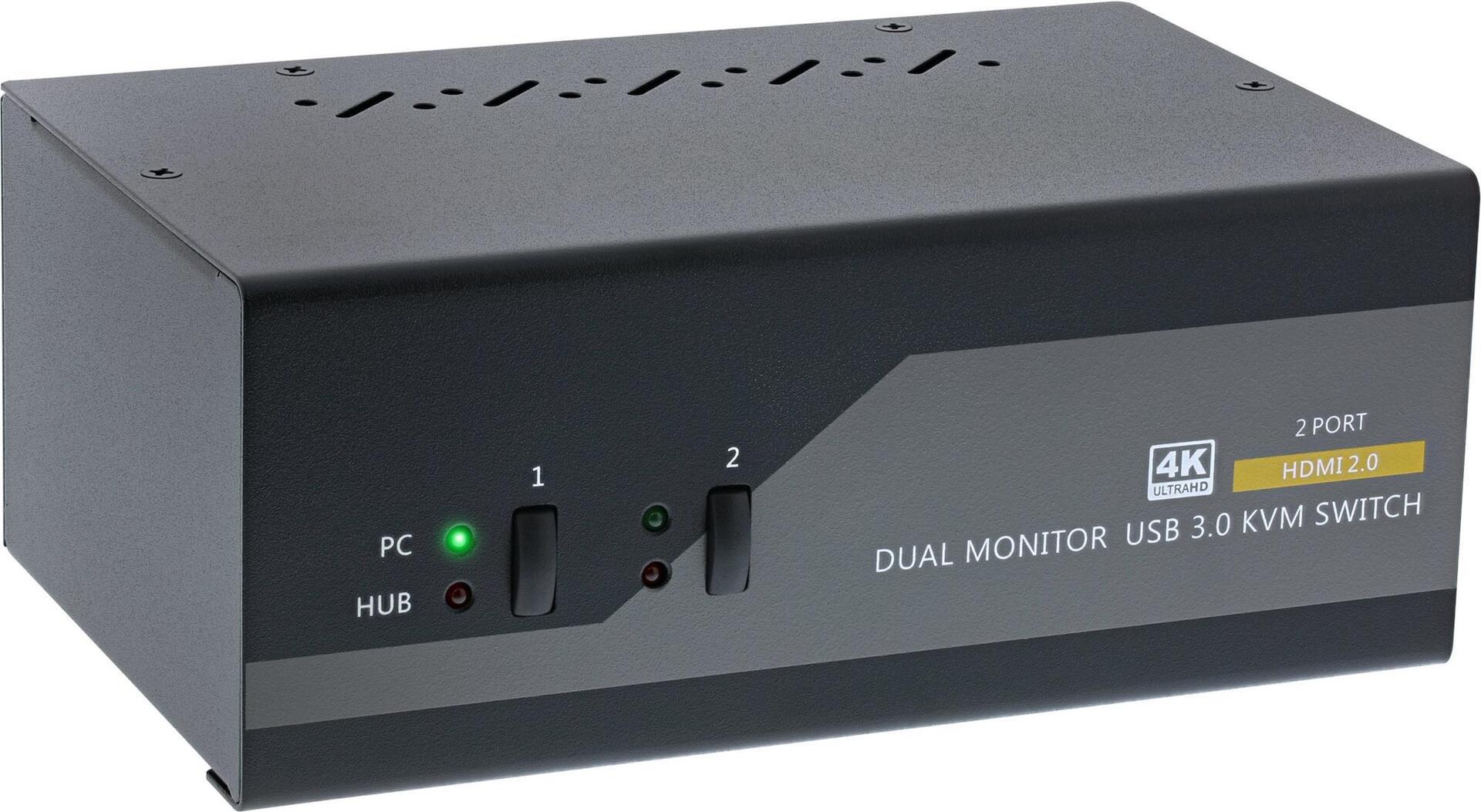 InLine KVM Desktop Switch - 2-Port - Dual Monitor - HDMI - 4K - USB 3.0 - Audio (62652I) 2-fach