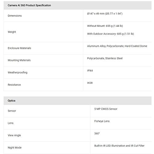 Ubiquiti UniFi Protect AI 360 (UVC-AI-360) [5 MP CMOS Sensor, IR LED, PTZ] (UVC-AI-360) afbeelding 6