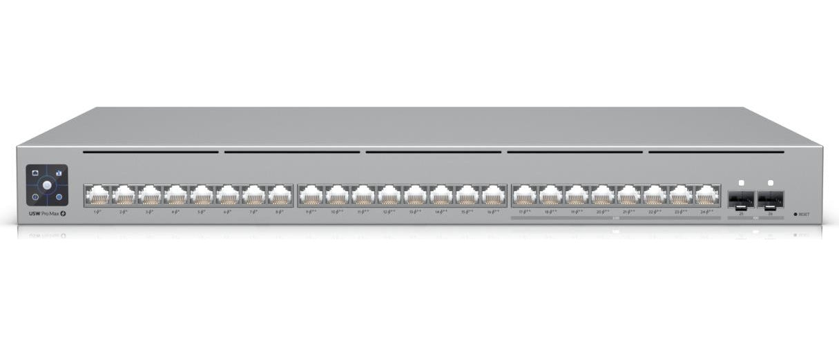 Ubiquiti UniFi Pro Max 24 PoE - Switch - L3 - managed - 8 x 1/2,5G (PoE++) + 16 x 10/100/1000 (8 PoE+, 8 PoE++) + 2 x 10 Gigabit SFP+ - an Rack montierbar - PoE++ (400 W) (USW-PRO-MAX-24-POE) afbeelding 1