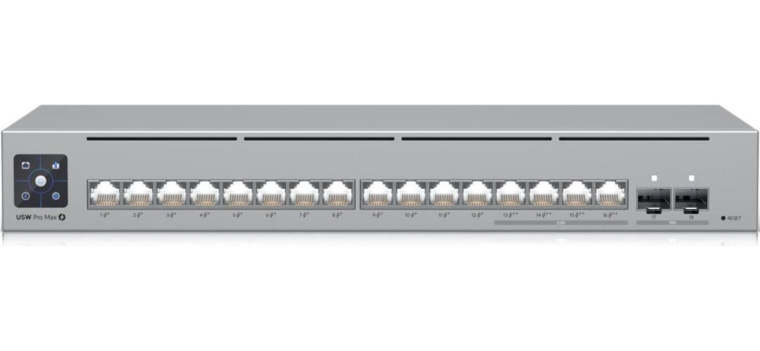 Ubiquiti UniFi Switch - Switch - managed - 16 + 2 x 10 Gigabit SFP+ - an Rack montierbar (USW-PRO-MAX-16-POE) afbeelding 1