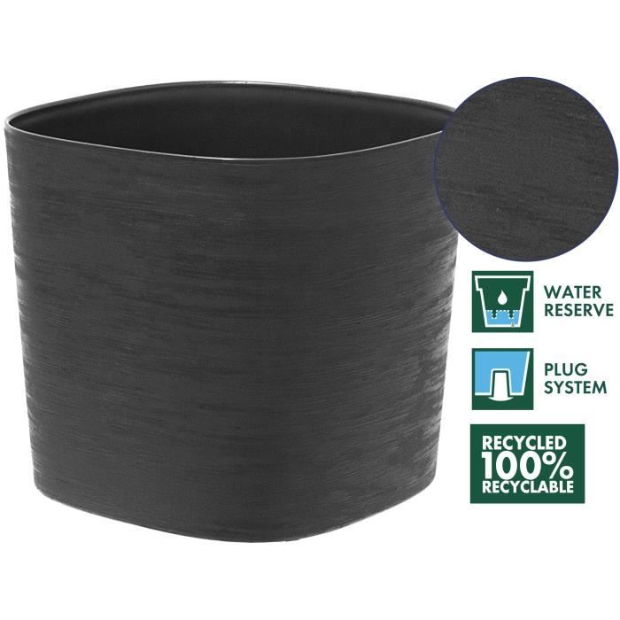 GARDEN ID Planter with Water Reservoir - Respect Black-Anthracite - 20 x 20 cm - 100% Household Waste - Recyclable