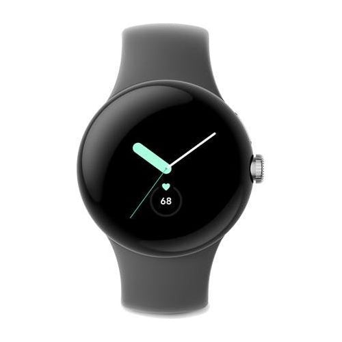 Google Pixel Watch - Silber poliert - intelligente Uhr mit Band - Flouroelastomer - dunkelgrau - Bandgröße: L - 32GB - Wi-Fi, NFC, Bluetooth - 36 g (GA03305-DE) afbeelding 1