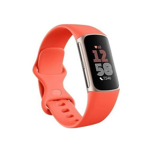Fitbit Charge 6 - Champagne Gold Aluminium - Aktivitätsmesser mit Infinity Band - Silikon - korallefarben - NFC, Bluetooth - 37.64 g (40-56-7910) afbeelding 1