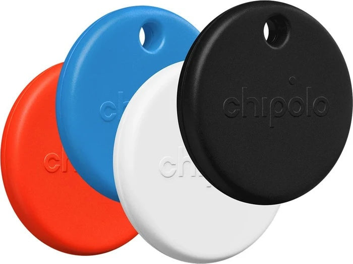 Chipolo POP 4 Pack Tracking Tags kompatibel mit Apple Find My & Google Find My Device (Schwarz, Rot, Weiß, Blau) - 0850047123572 - afbeelding 1