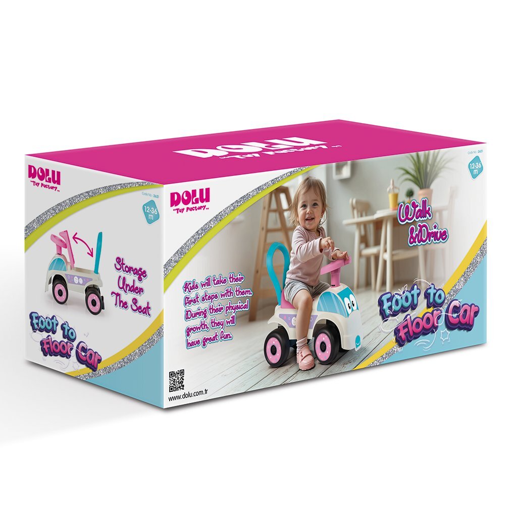 Dolu Ride-on Car Pink/White 48x21x37 cm - Fun Foot-to-Floor Car for Ages 1+