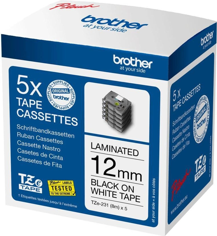 Brother TZe-231 Black on White Label Tape - 12 mm - Compatible with P-touch TZ/TZe Models