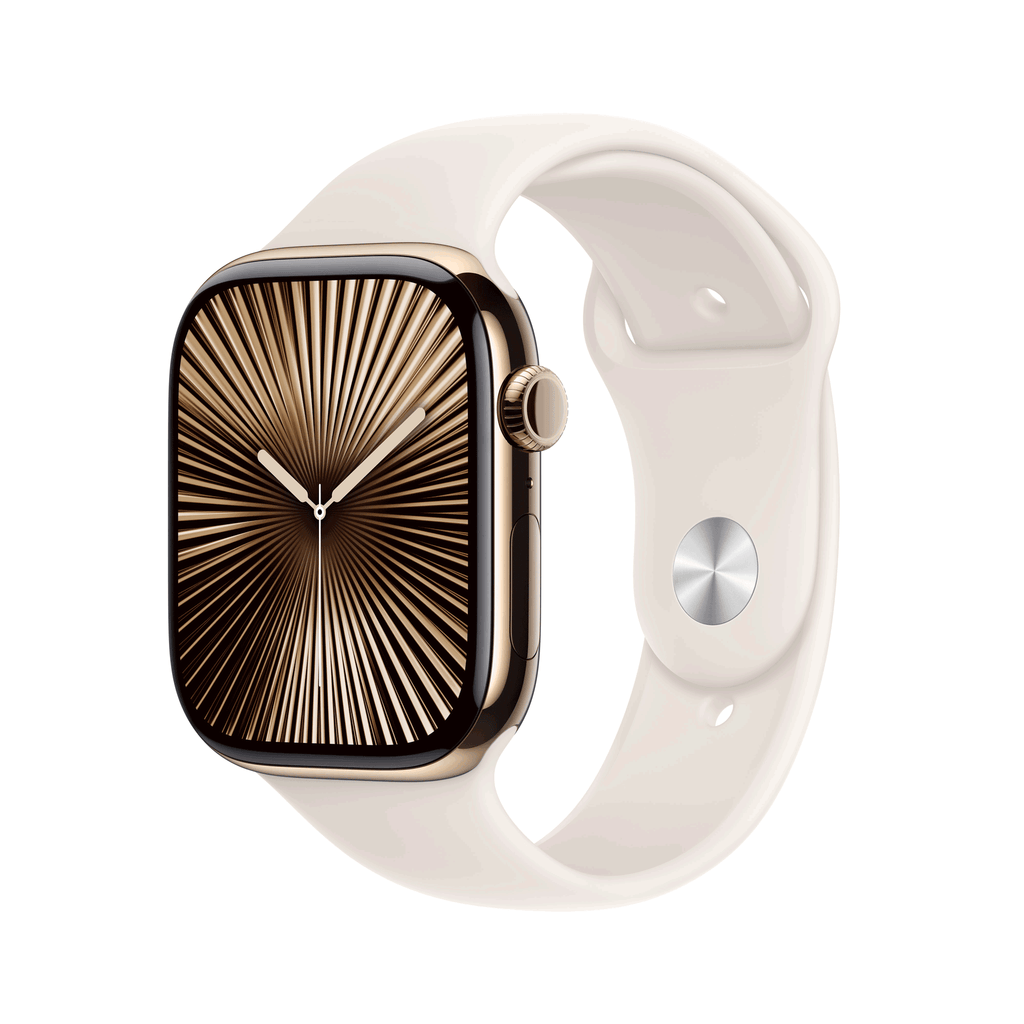 Apple Watch Series 10 GPS + Cellular 46 mm Gold Titanium Case with Starlight Sport Band - S/M MWYX3QF/A