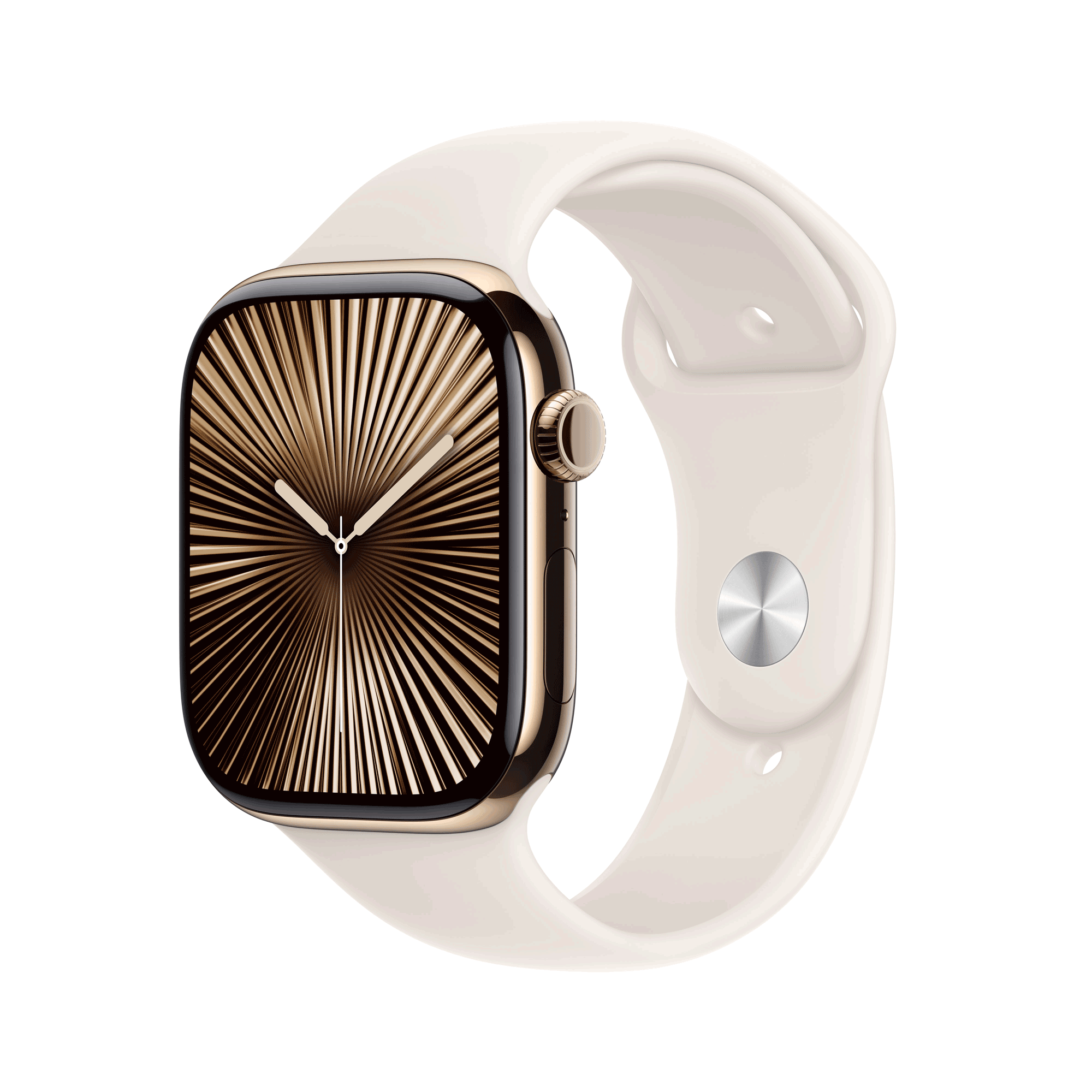 Apple Watch Series 10 GPS + Cellular 46 mm Gold Titanium Case with Starlight Sport Band - S/M MWYX3QF/A