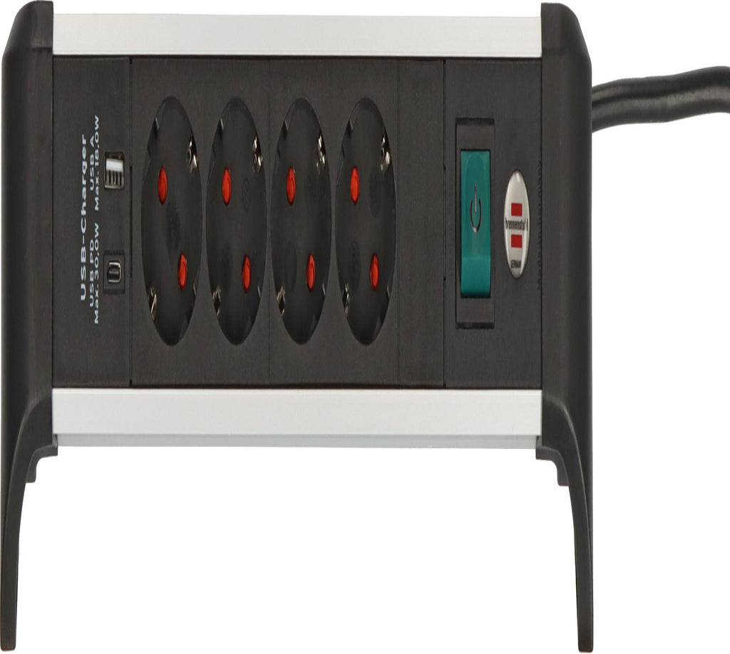 Brennenstuhl ALU-Office-Line 4-Way Power Strip with 1.8 m USB Cable (1391040420)
