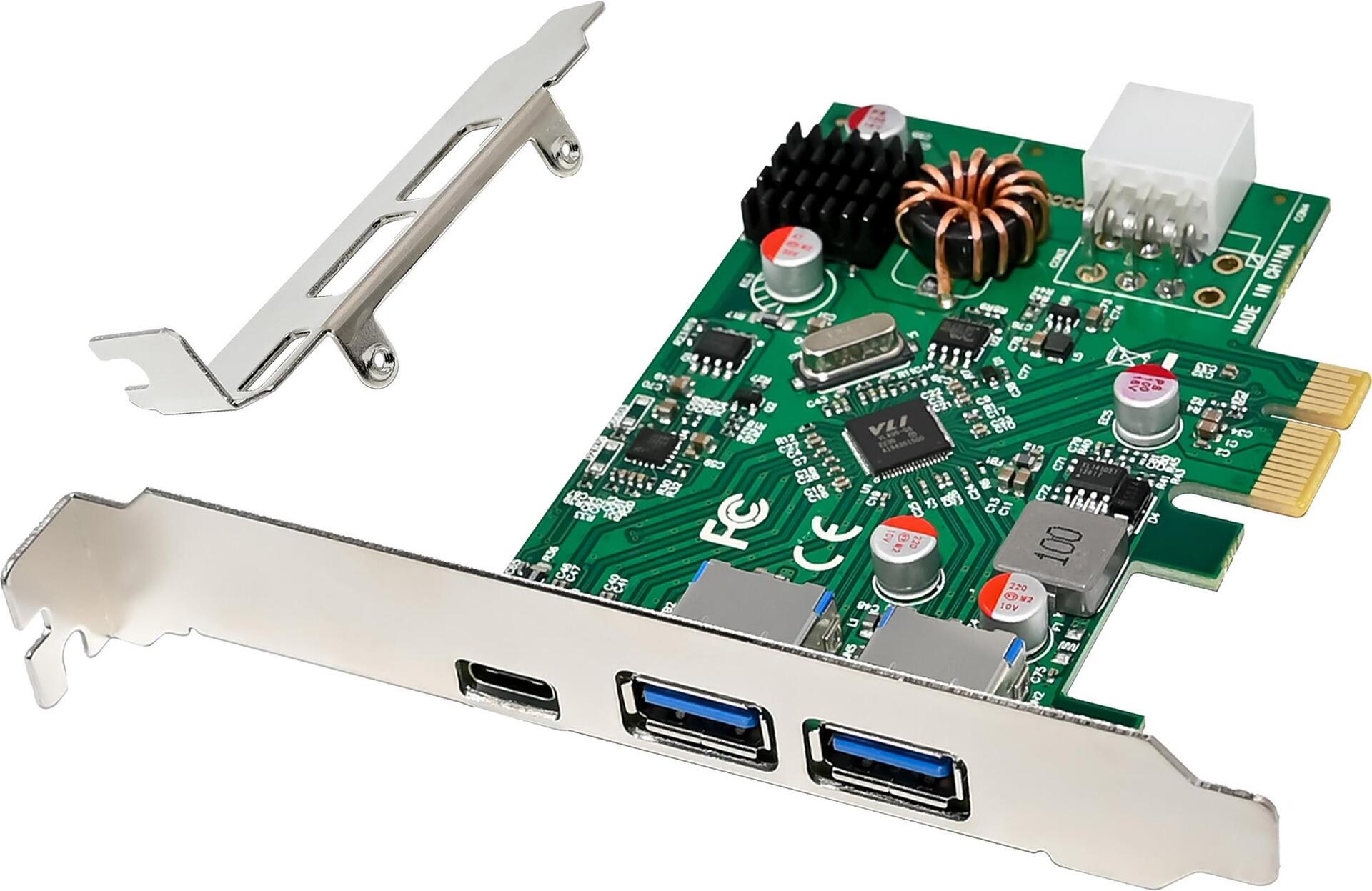 InLine Interface Card 2x USB-A 1x USB-C 3.2 Gen.1 PCIe PD3.0 76661 M 6-pin
