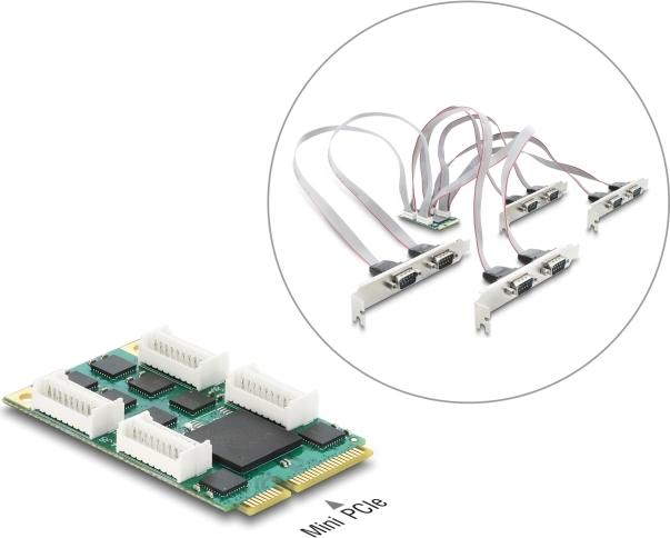 Delock Mini PCIe I/O Full Size Card to 8 x Serial RS-232 DB9 Standard and Low Profile Slot Brackets 95283