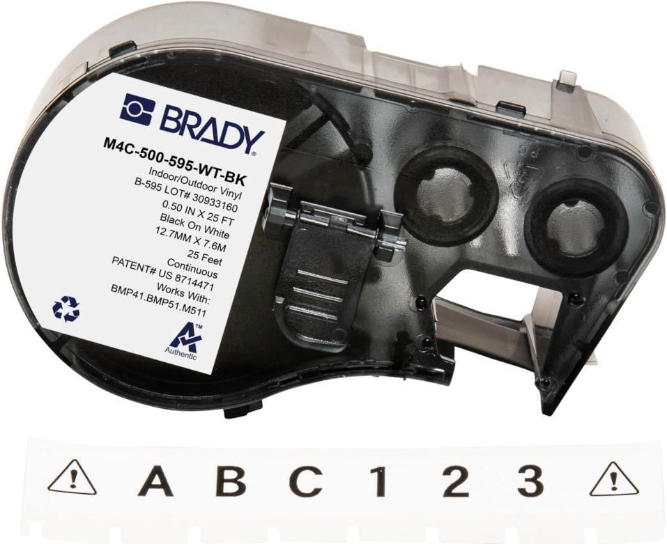 Brady Corporation M4C-500-595-WT-BK Vinyl Black on White, 12.70 mm x 7.62 m, Permanent Label, MPN: 170818