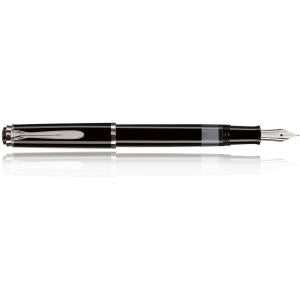 Pelikan M 205 Fountain Pen - Medium Nib - Black with Polished Stainless Steel Nib - Piston Mechanism (971770)