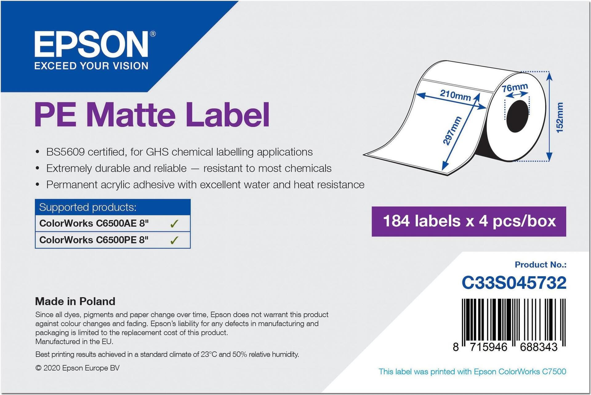 EPSON POS PE Matte Label - Die-Cut Roll 210 mm x 297 mm, 184 Labels - C33S045732